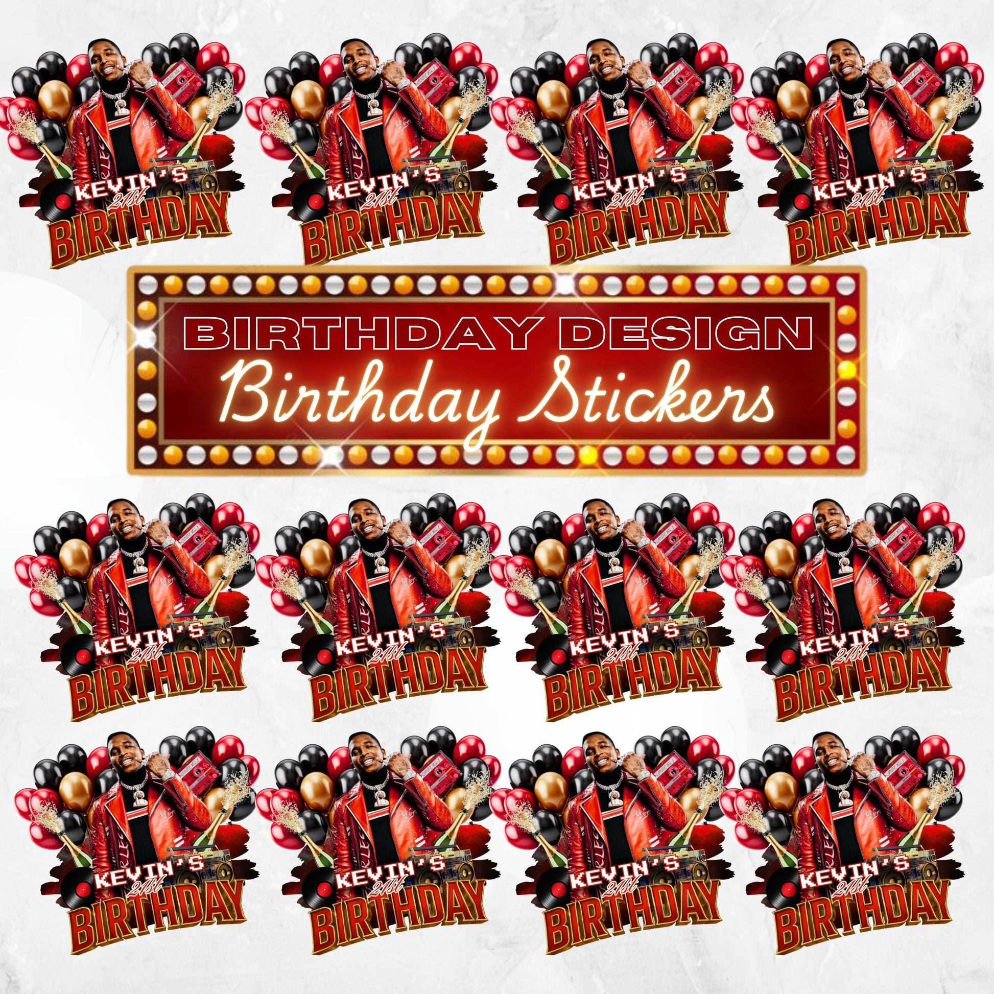 Birthday Design Template,Red Black Balloon Birthday Sticker Design Template,Styrofoam Cup stickers, T-Shirt Design Birthday Sticker Template