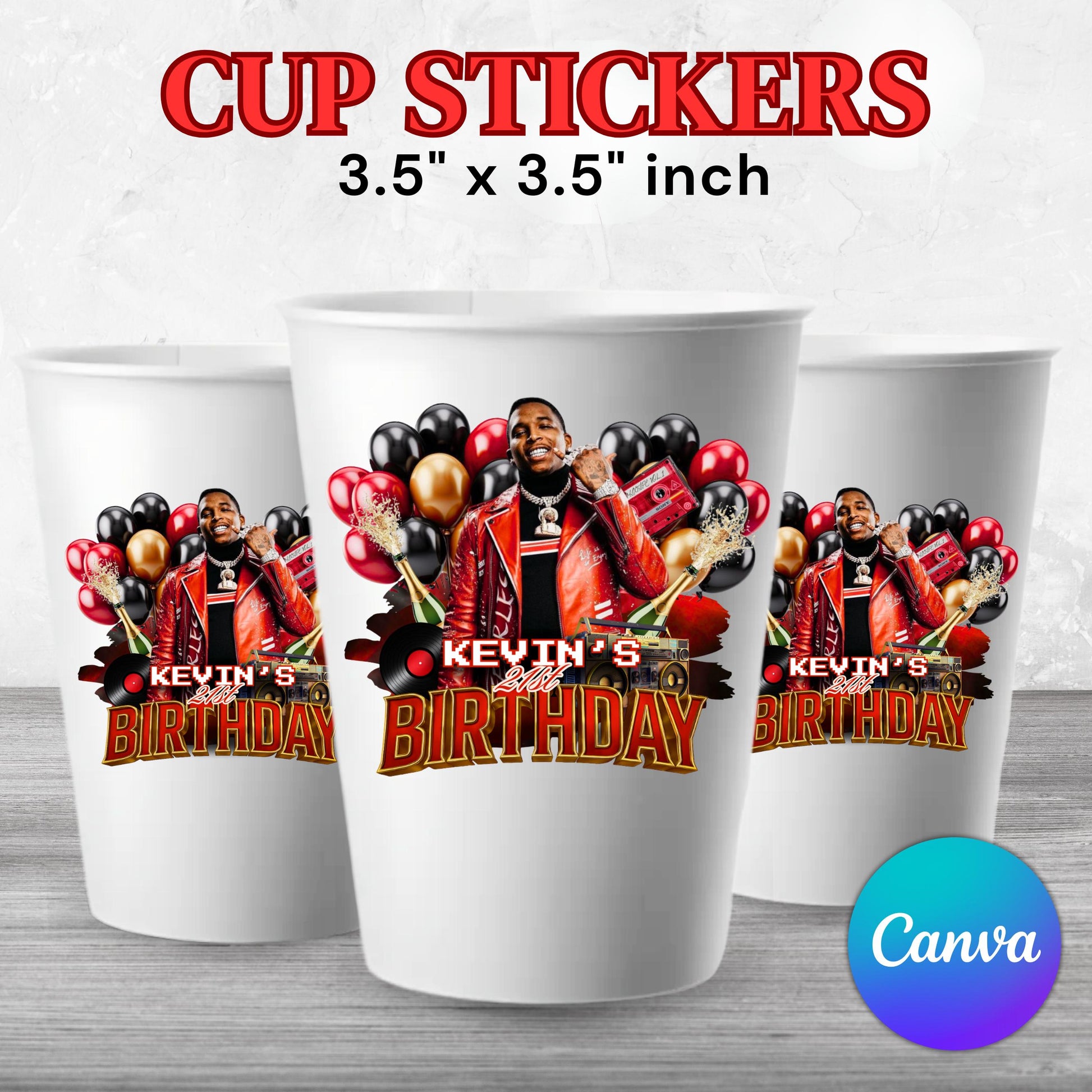 Styrofoam Cup Sticker Template,Red Black Balloon Birthday Sticker Party Cup Template Customizable Styrofoam Cup Design,Custom Party Cup