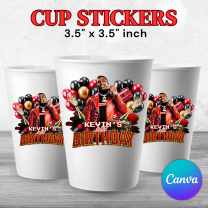 Styrofoam Cup Sticker Template,Red Black Balloon Birthday Sticker Party Cup Template Customizable Styrofoam Cup Design,Custom Party Cup