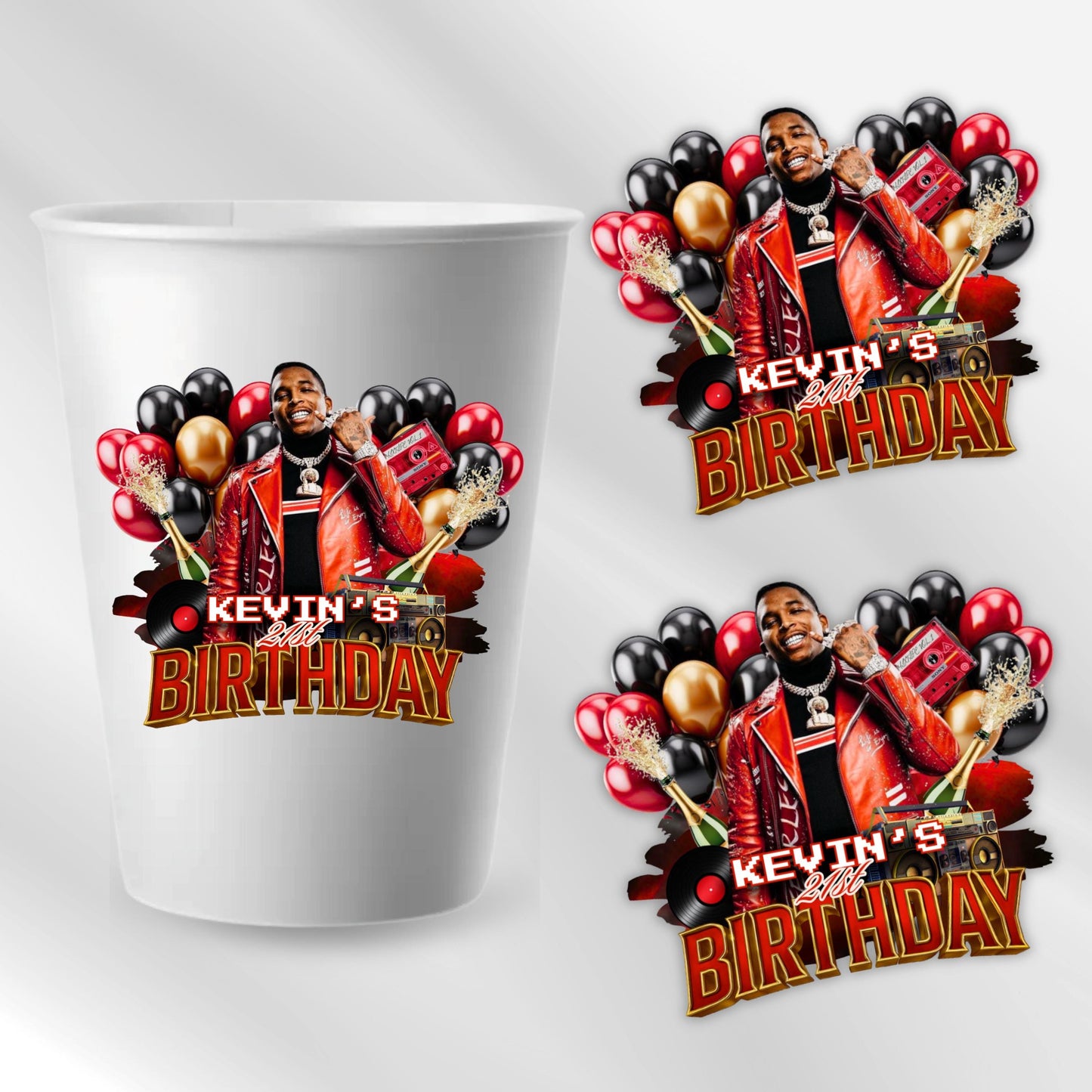 Styrofoam Cup Sticker Template,Red Black Balloon Birthday Sticker Party Cup Template Customizable Styrofoam Cup Design,Custom Party Cup