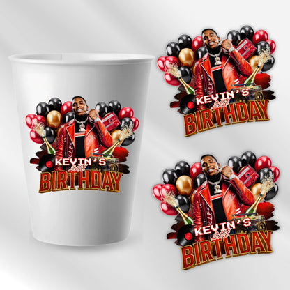 Styrofoam Cup Sticker Template,Red Black Balloon Birthday Sticker Party Cup Template Customizable Styrofoam Cup Design,Custom Party Cup