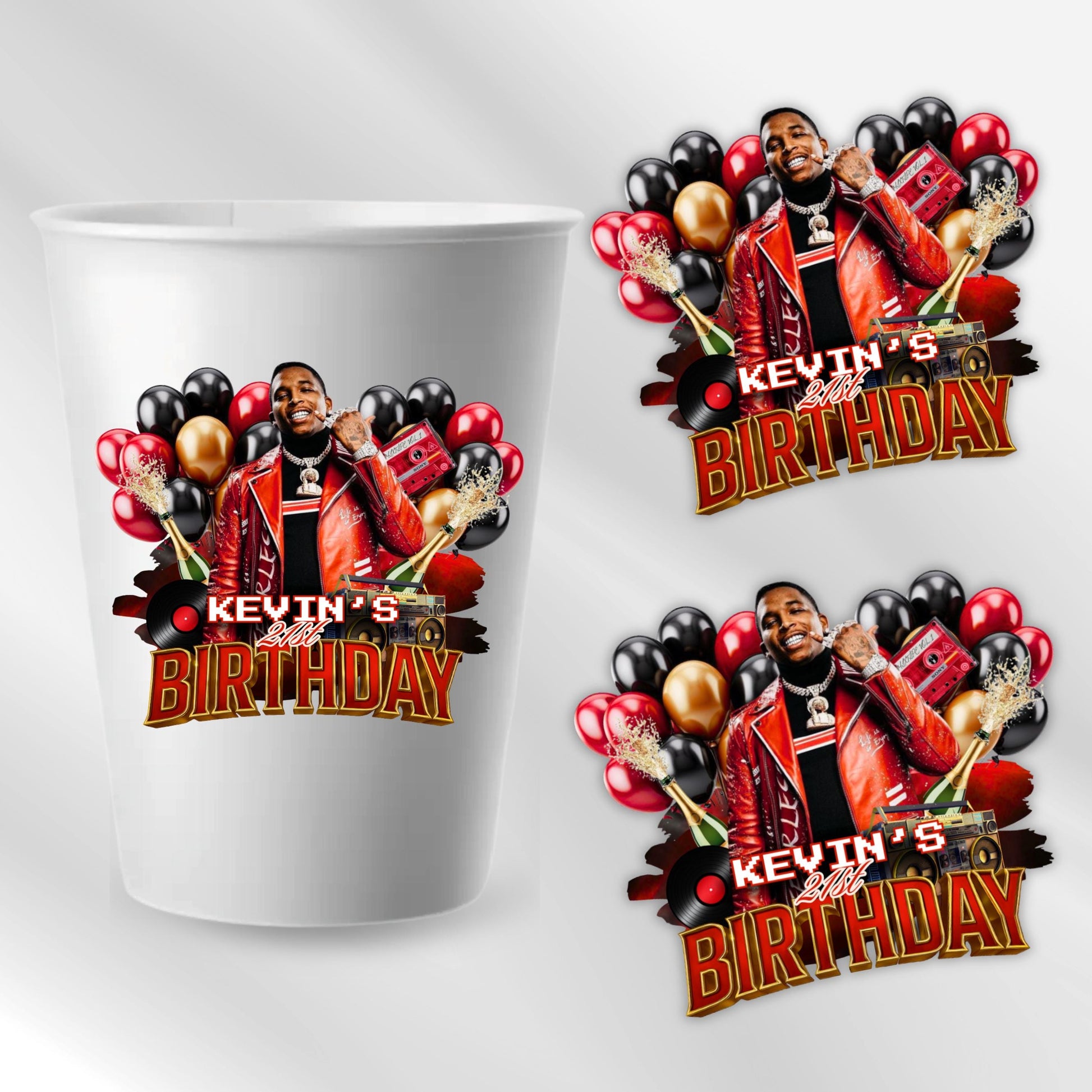 Styrofoam Cup Sticker Template,Red Black Balloon Birthday Sticker Party Cup Template Customizable Styrofoam Cup Design,Custom Party Cup