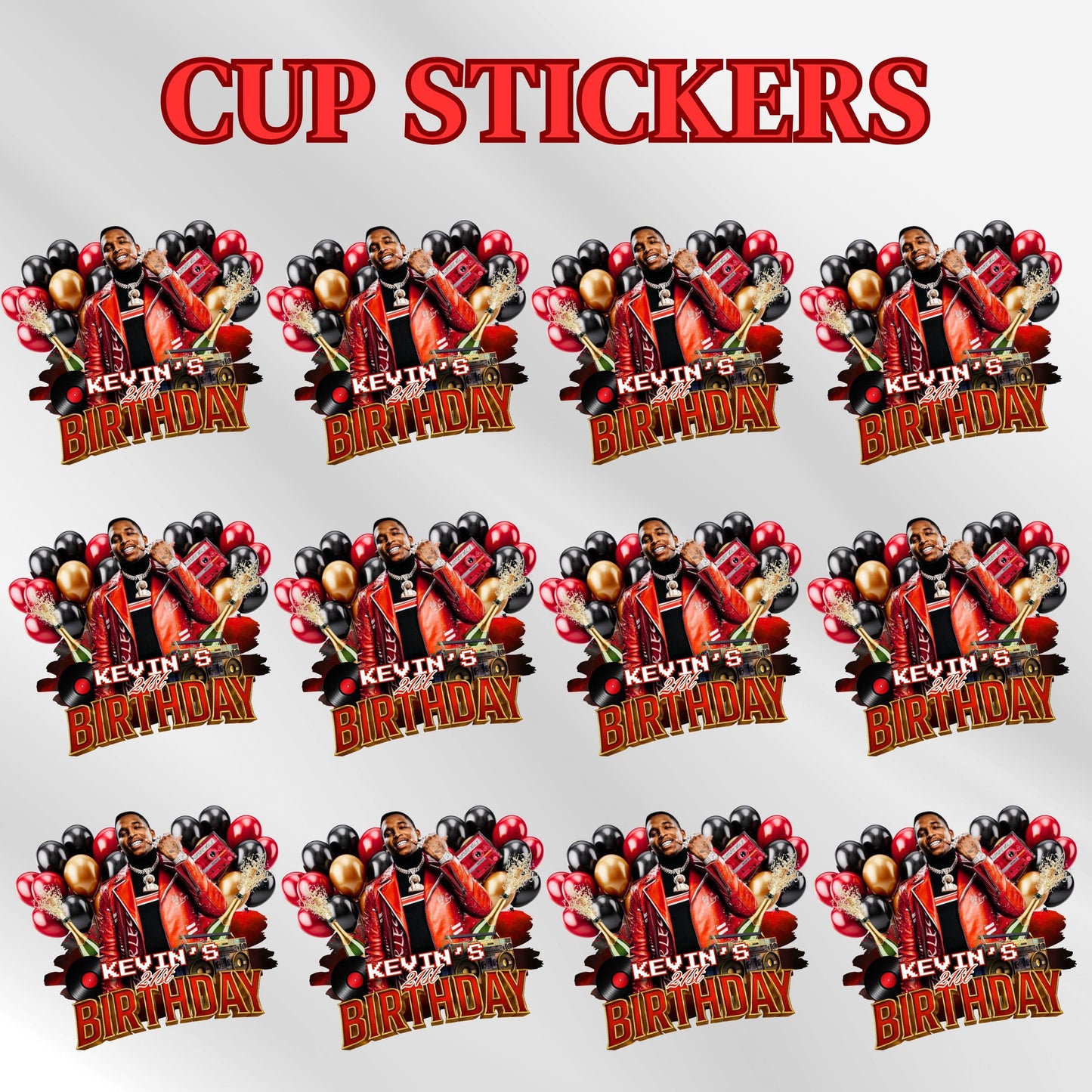 Styrofoam Cup Sticker Template,Red Black Balloon Birthday Sticker Party Cup Template Customizable Styrofoam Cup Design,Custom Party Cup