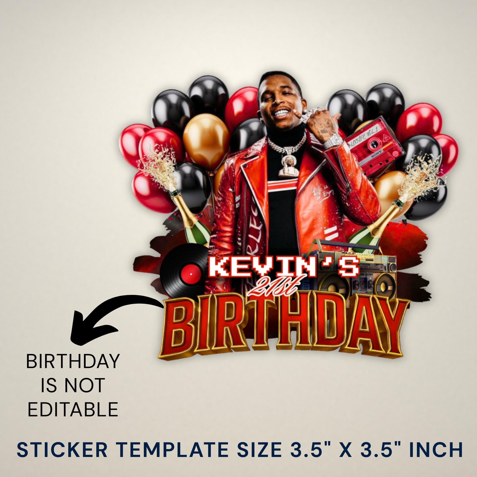 Shot Glass Sticker Template, Red Black Balloon Birthday Sticker, Party Shot Glass Template Customizable shot glass Design,