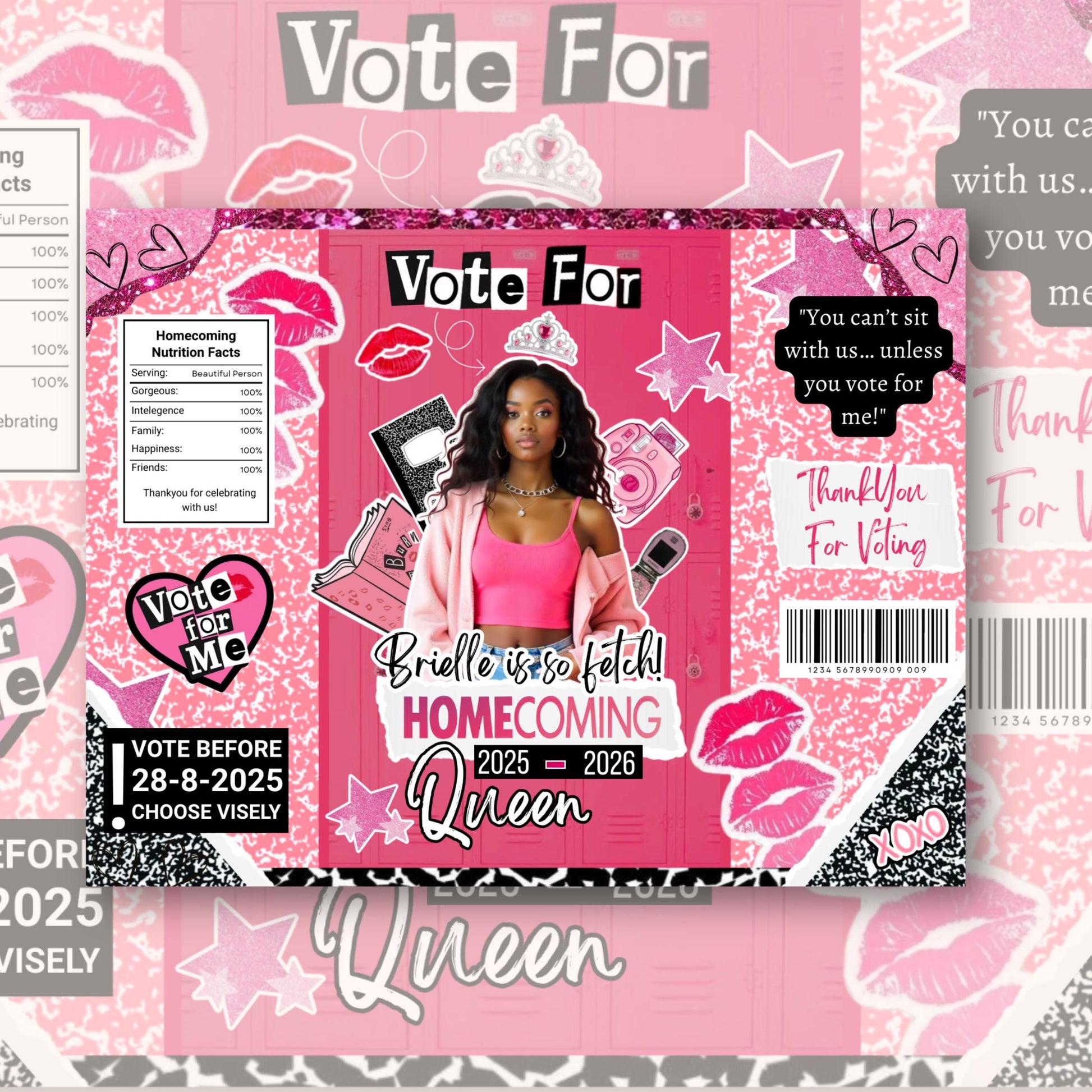 Homecoming Chip Bag Template, Homecoming Campaign, Vote For Mean Queen, Chip Bag Template, Hoco Mean Chip Bag, Canva Editable Template