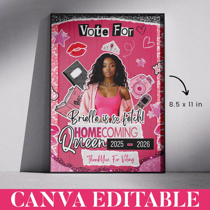 Homecoming Mean Queen Poster,Homecoming campaign poster,Class Treasurer,Girl Class President, class Campaign,Canva template,instant download
