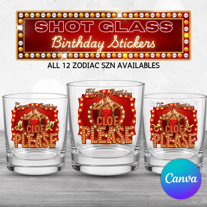 Your Name please all Zodiac Birthday Shot Glass Sticker Template,Editable Party Shot Glass,Customizable shot glass Design,Shot Glass Sticker