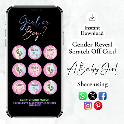GIRL GENDER REVEAL SCRATCH OFF CARD, “GENDER ANNOUNCEMENT”
