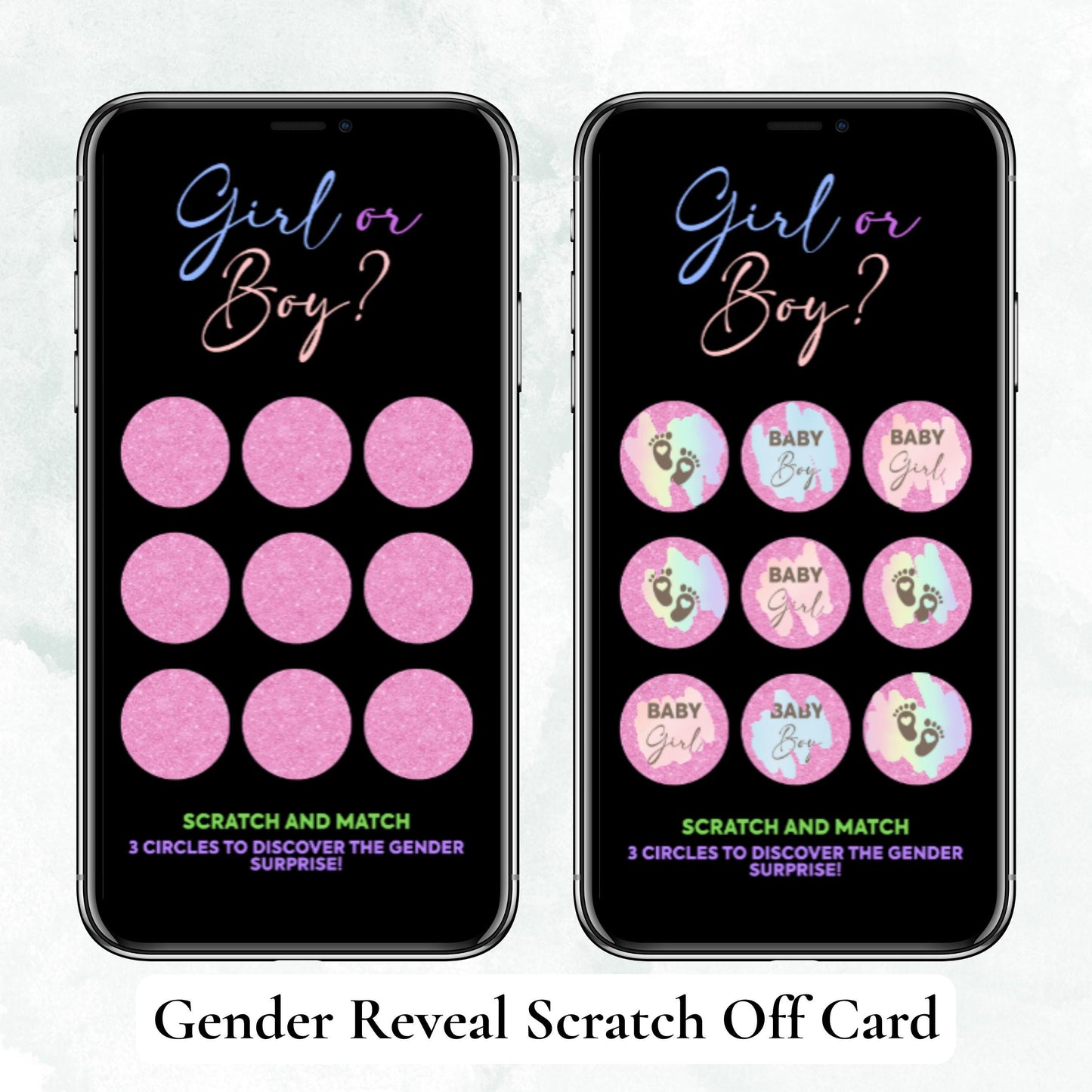 GIRL GENDER REVEAL SCRATCH OFF CARD, “GENDER ANNOUNCEMENT”