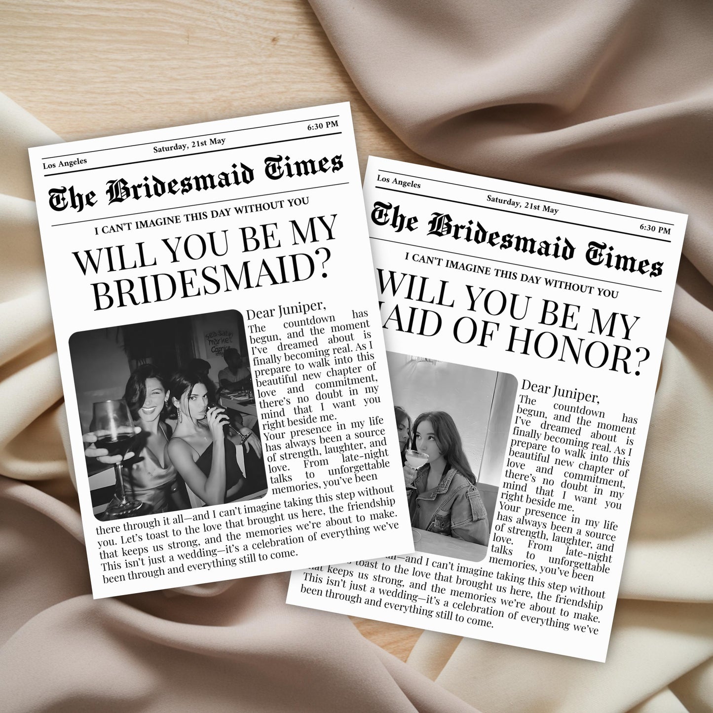 "BRIDESMAID PROPOSAL NEWSPAPER CARD, WILL YOU BE MY BRIDESMAID, BRIDAL PARTY DETAILS"