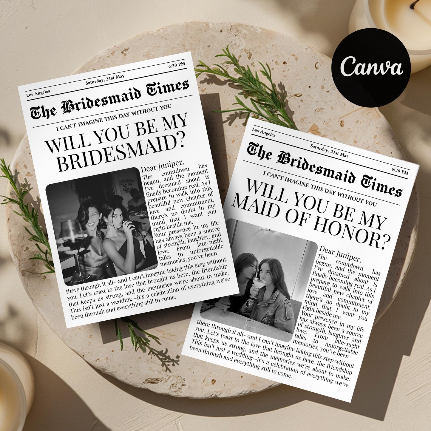 "BRIDESMAID PROPOSAL NEWSPAPER CARD, WILL YOU BE MY BRIDESMAID, BRIDAL PARTY DETAILS"