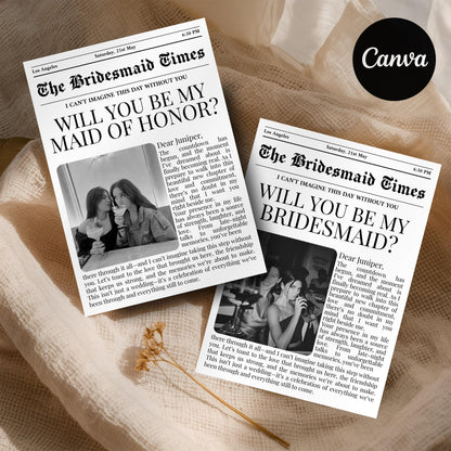 "BRIDESMAID PROPOSAL NEWSPAPER CARD, WILL YOU BE MY BRIDESMAID, BRIDAL PARTY DETAILS"