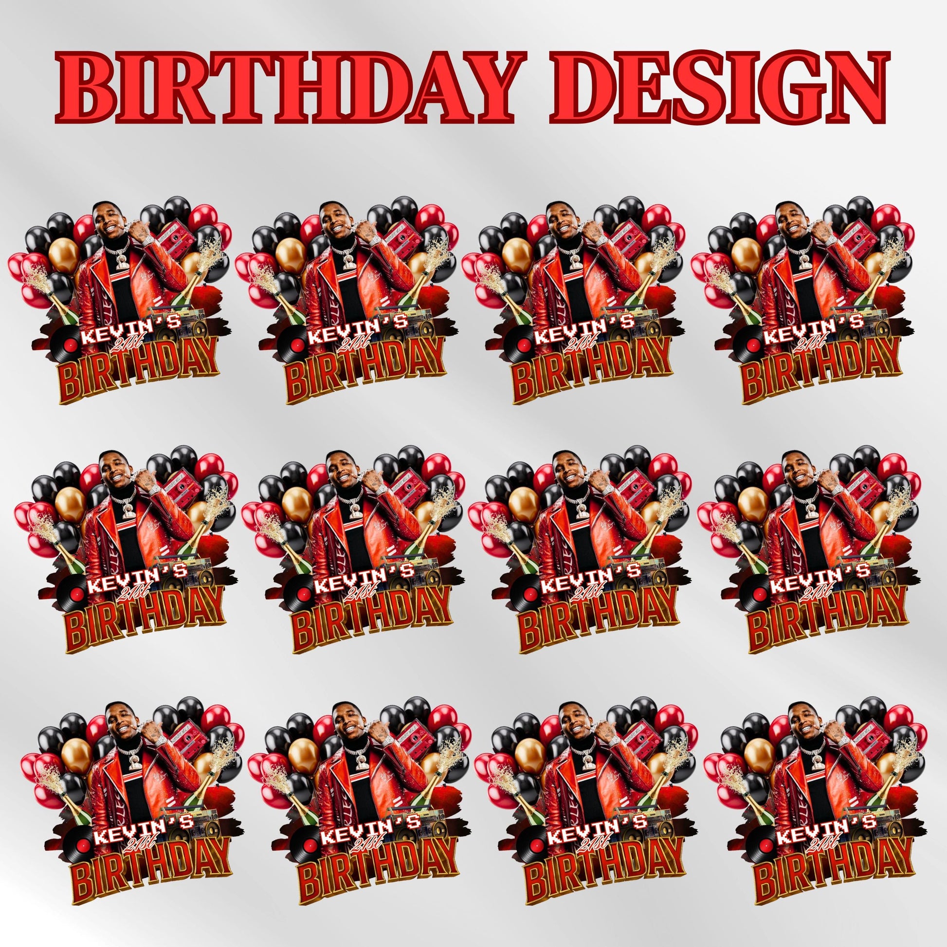 Birthday Design Template,Red Black Balloon Birthday Sticker Design Template,Styrofoam Cup stickers, T-Shirt Design Birthday Sticker Template