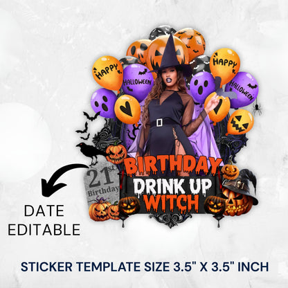 Birthday Design Template, Halloween Birthday Sticker Design Template, Styrofoam Cup stickers, T-Shirt Designs,Editable Birthday Sticker