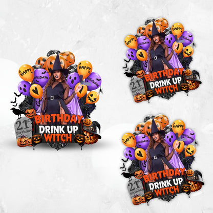 Birthday Design Template, Halloween Birthday Sticker Design Template, Styrofoam Cup stickers, T-Shirt Designs,Editable Birthday Sticker