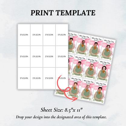 Pink Bow Who Has The Baby Daddy, Printable Baby Shower Game, Find Daddy Scratch Game, Editable Celebrity Scratch Off Cards, Canva Template