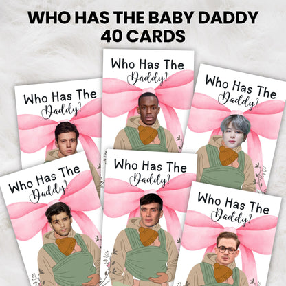 Pink Bow Who Has The Baby Daddy, Printable Baby Shower Game, Find Daddy Scratch Game, Editable Celebrity Scratch Off Cards, Canva Template