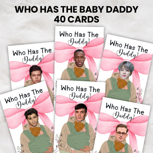 Pink Bow Who Has The Baby Daddy, Printable Baby Shower Game, Find Daddy Scratch Game, Editable Celebrity Scratch Off Cards, Canva Template