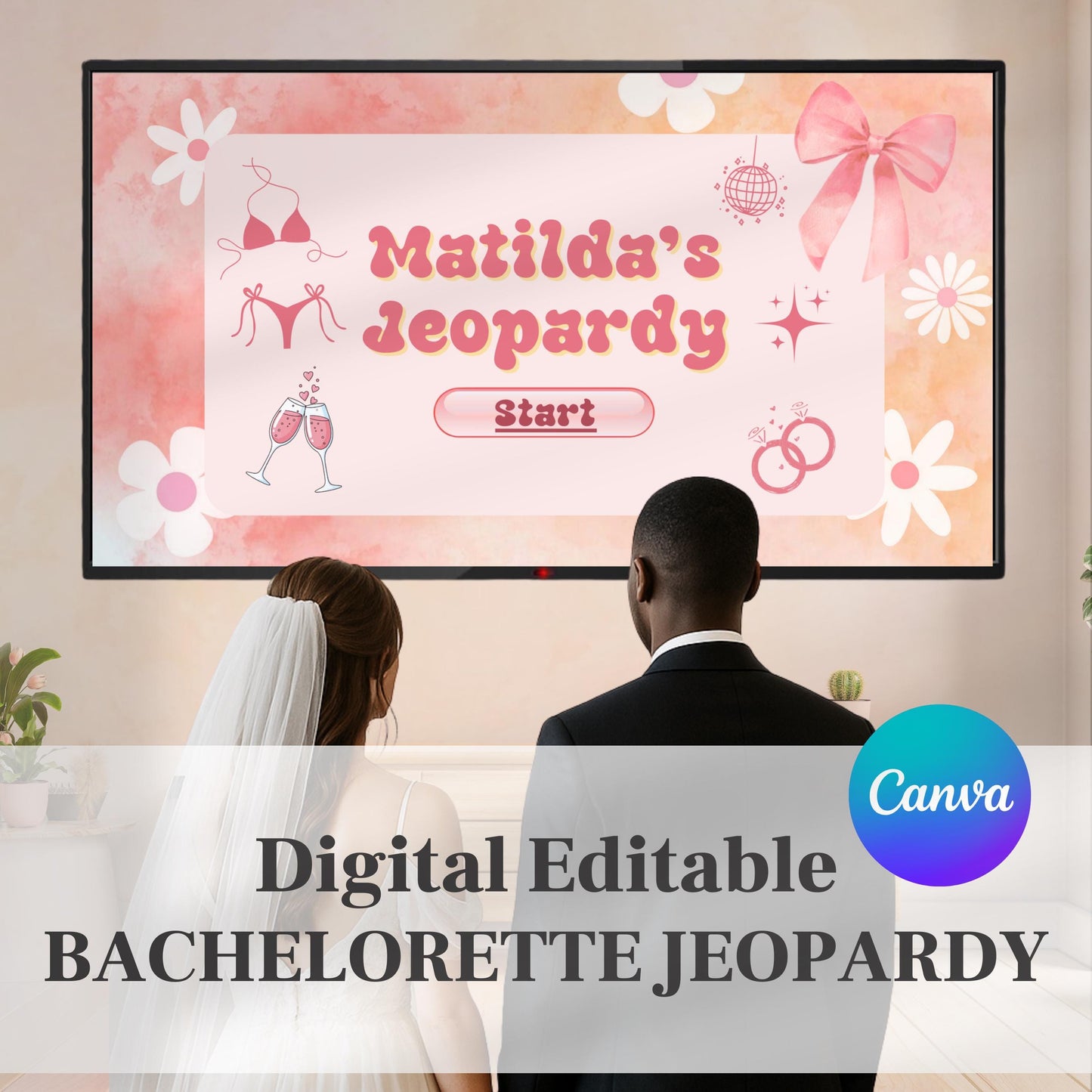 Bachelorette Jeopardy Party Game Template,Bridal Party Jeopardy Powerpoint Game, Bridal Shower Games,Bachelorette Trivia Game,Canva Editable