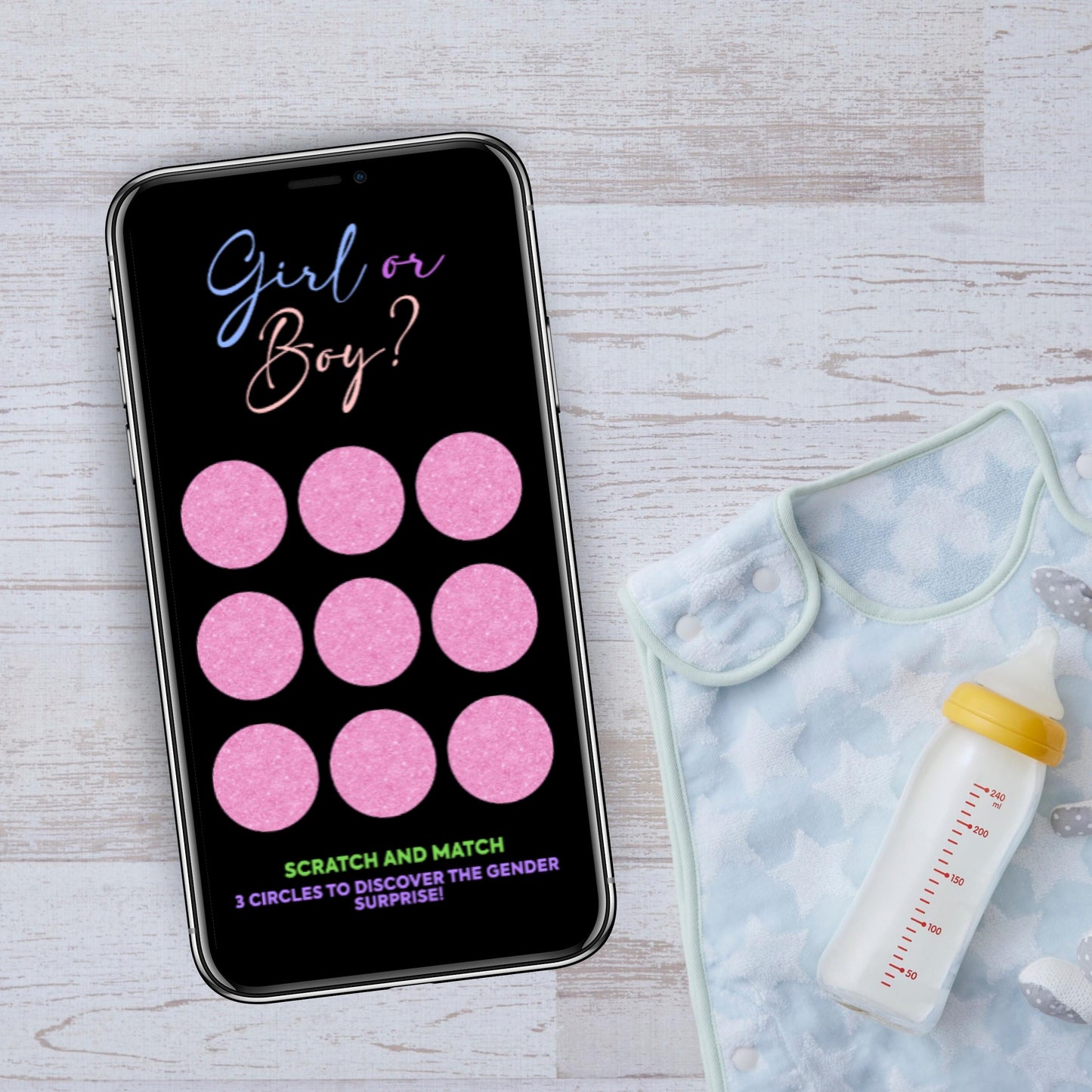 GIRL GENDER REVEAL SCRATCH OFF CARD, “GENDER ANNOUNCEMENT”