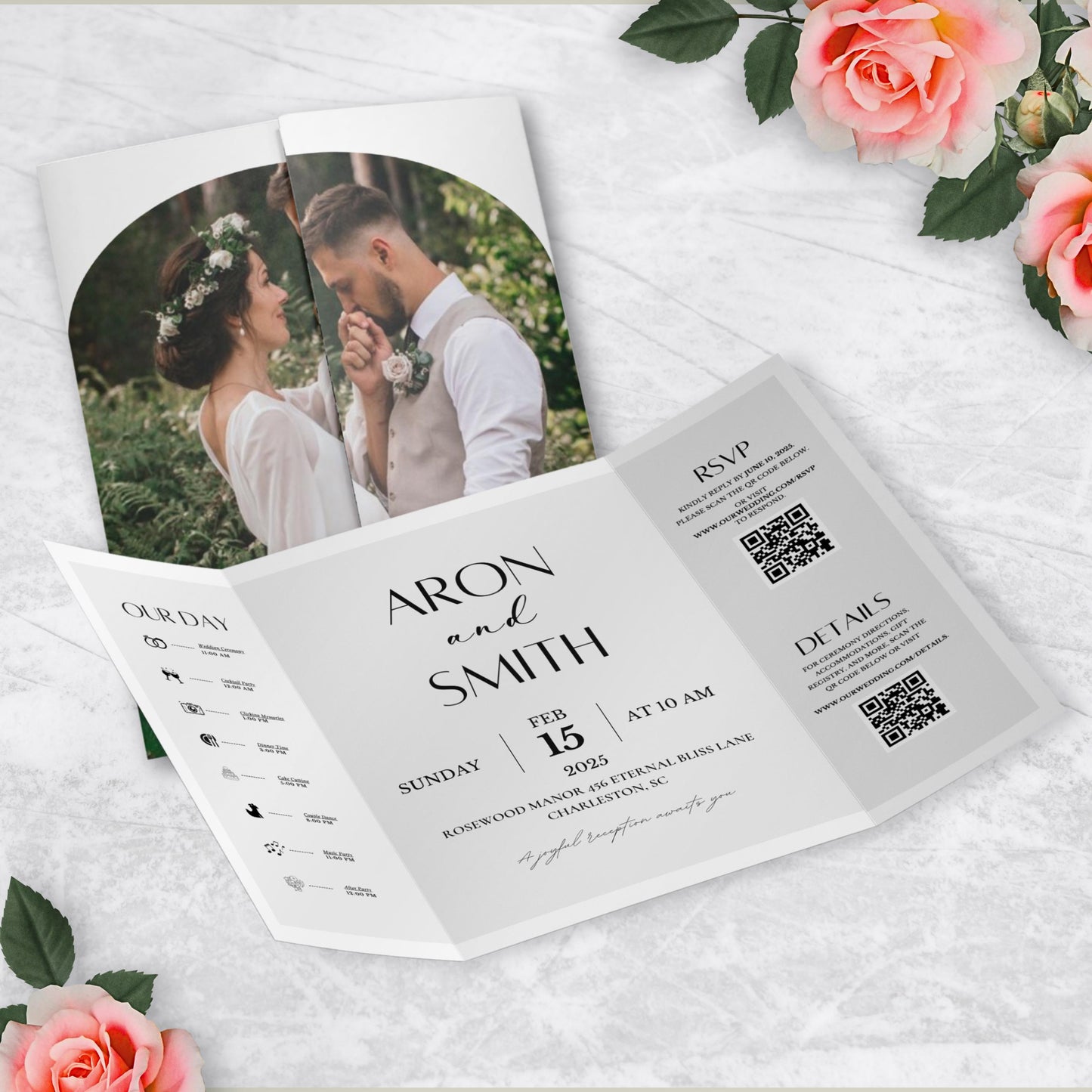 Gatefold Wedding Invitation Template, Trifold Wedding Invitation, Folded Invitation, Gatefold Invitation, Trifold Invite,Minimalistic Design