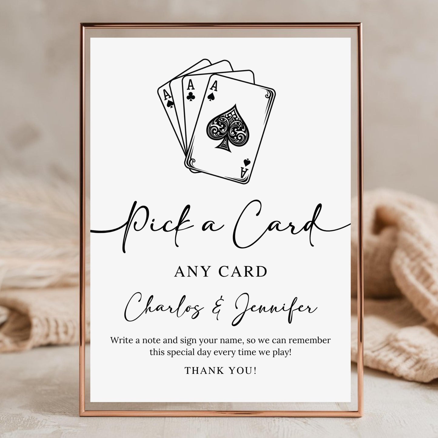 Playing Cards Guest book, Playing Cards Guest Sign, Custom Playing Card Guestbook, Template,Minimalist Wedding Sign, Canva Template
