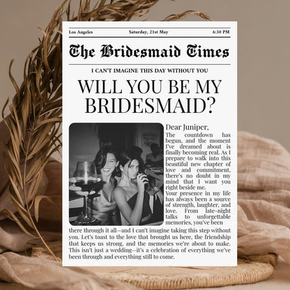 "BRIDESMAID PROPOSAL NEWSPAPER CARD, WILL YOU BE MY BRIDESMAID, BRIDAL PARTY DETAILS"