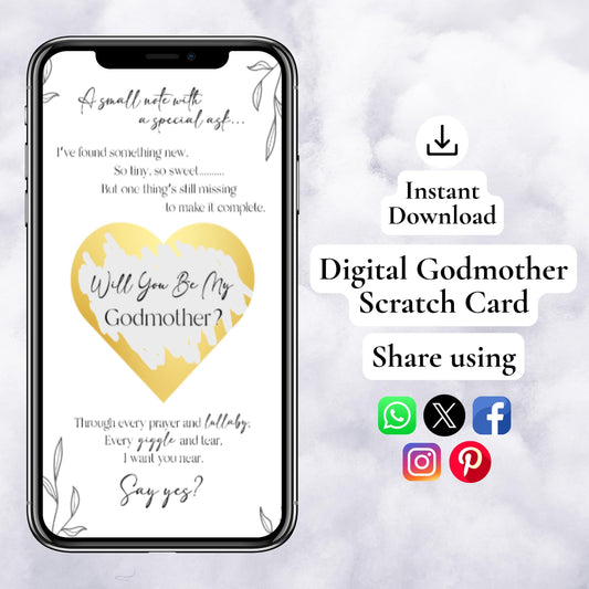 "WILL YOU BE MY GODMOTHER SCRATCH CARD, GODMOTHER PROPOSAL SCRATCH CARD, GODMOTHER GIFT"