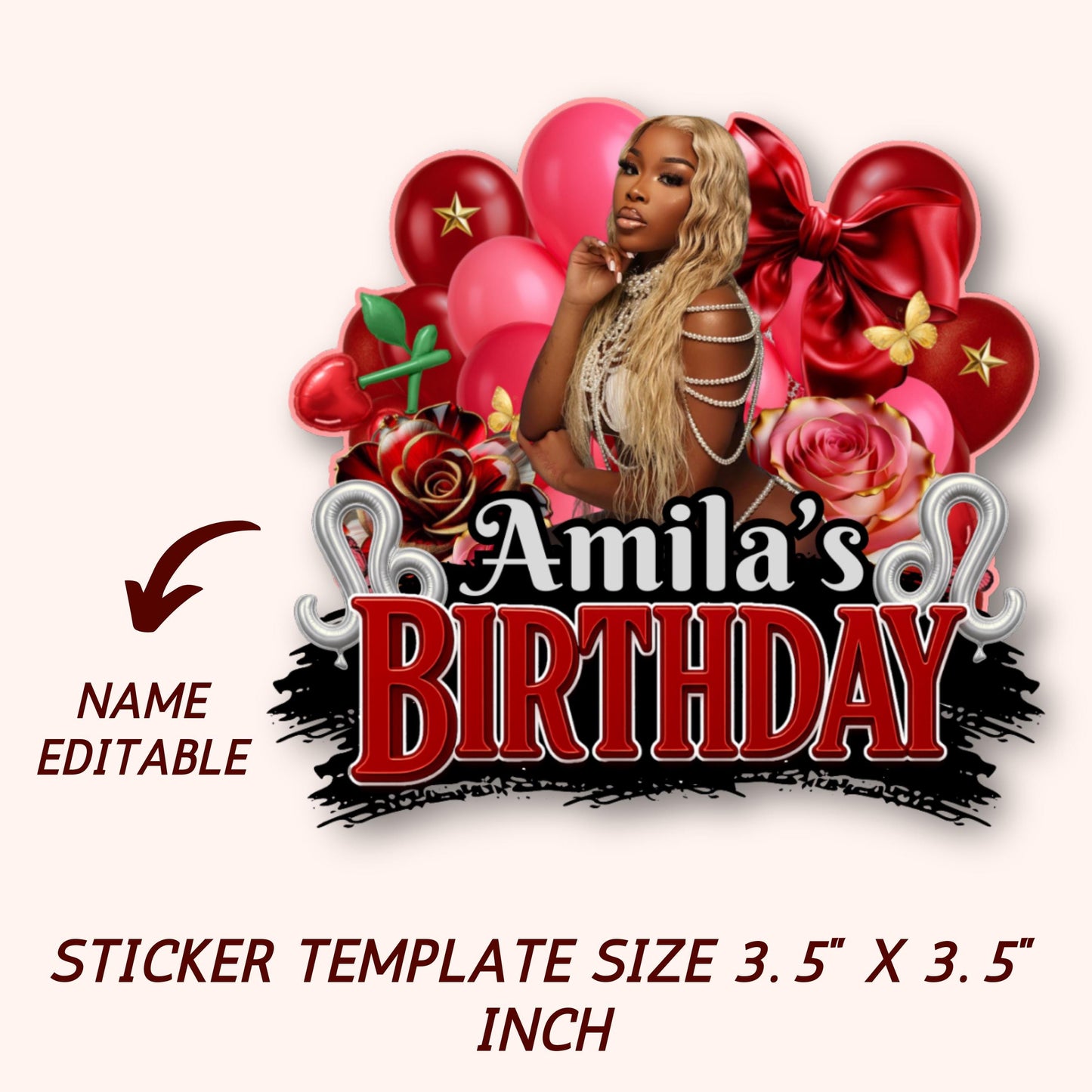 Birthday Design Template,Red Balloon Birthday Sticker Design Template,Styrofoam Cup stickers, T-Shirt Design Birthday Sticker Template