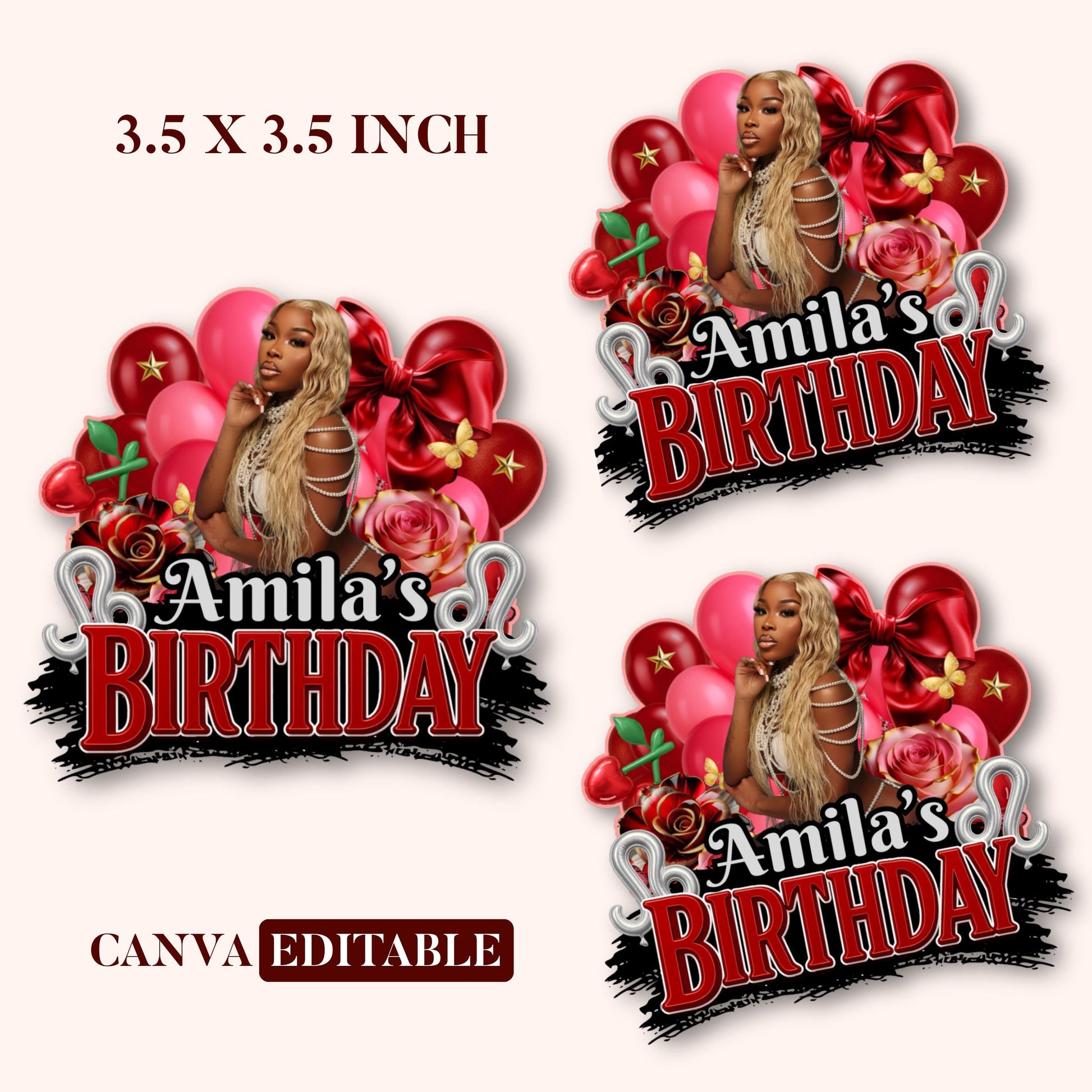 Birthday Design Template,Red Balloon Birthday Sticker Design Template,Styrofoam Cup stickers, T-Shirt Design Birthday Sticker Template