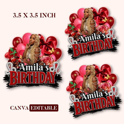 Birthday Design Template,Red Balloon Birthday Sticker Design Template,Styrofoam Cup stickers, T-Shirt Design Birthday Sticker Template