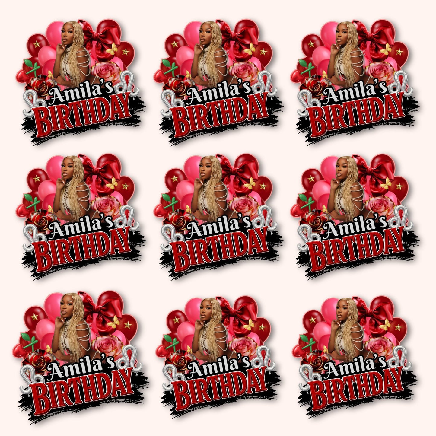 Birthday Design Template,Red Balloon Birthday Sticker Design Template,Styrofoam Cup stickers, T-Shirt Design Birthday Sticker Template