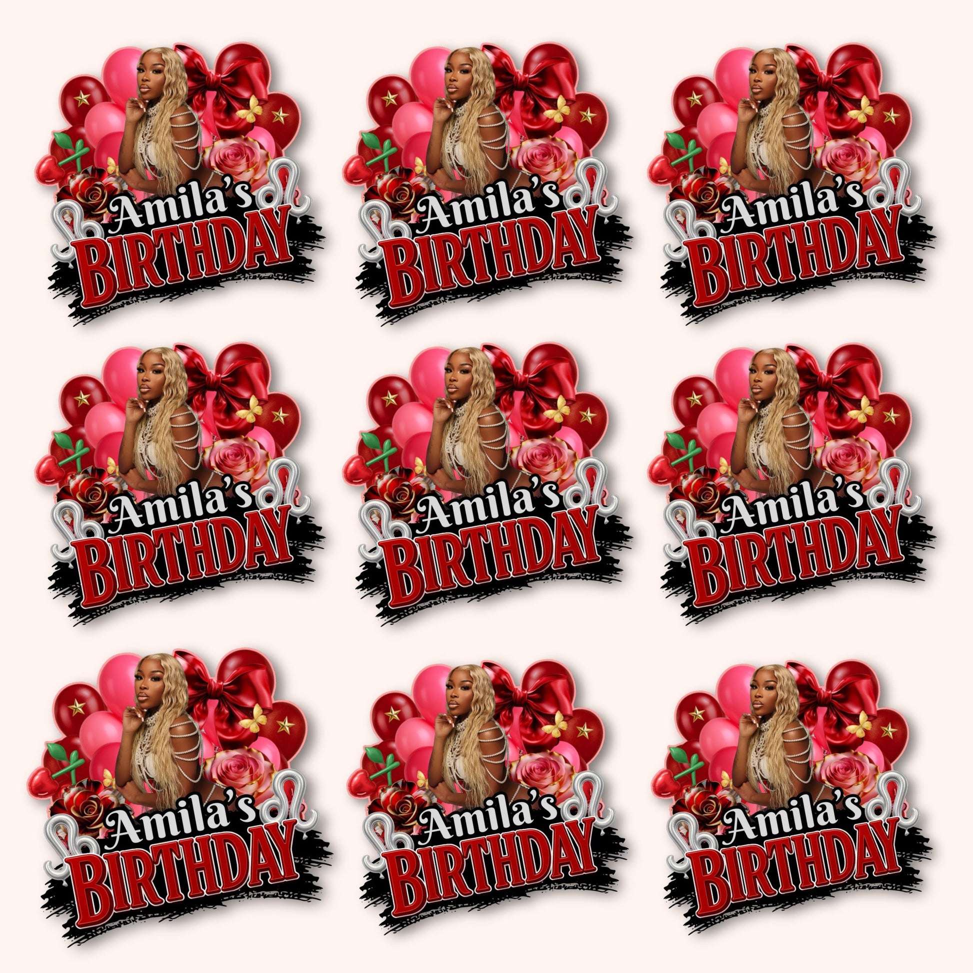 Birthday Design Template,Red Balloon Birthday Sticker Design Template,Styrofoam Cup stickers, T-Shirt Design Birthday Sticker Template