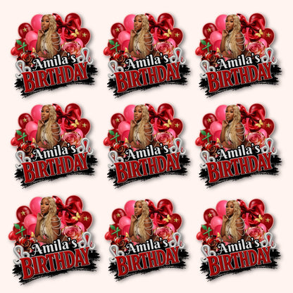 Birthday Design Template,Red Balloon Birthday Sticker Design Template,Styrofoam Cup stickers, T-Shirt Design Birthday Sticker Template