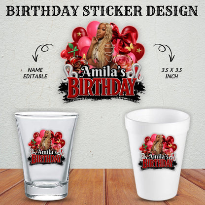 Birthday Design Template,Red Balloon Birthday Sticker Design Template,Styrofoam Cup stickers, T-Shirt Design Birthday Sticker Template
