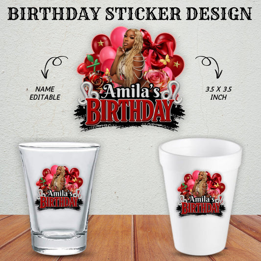 Birthday Design Template,Red Balloon Birthday Sticker Design Template,Styrofoam Cup stickers, T-Shirt Design Birthday Sticker Template