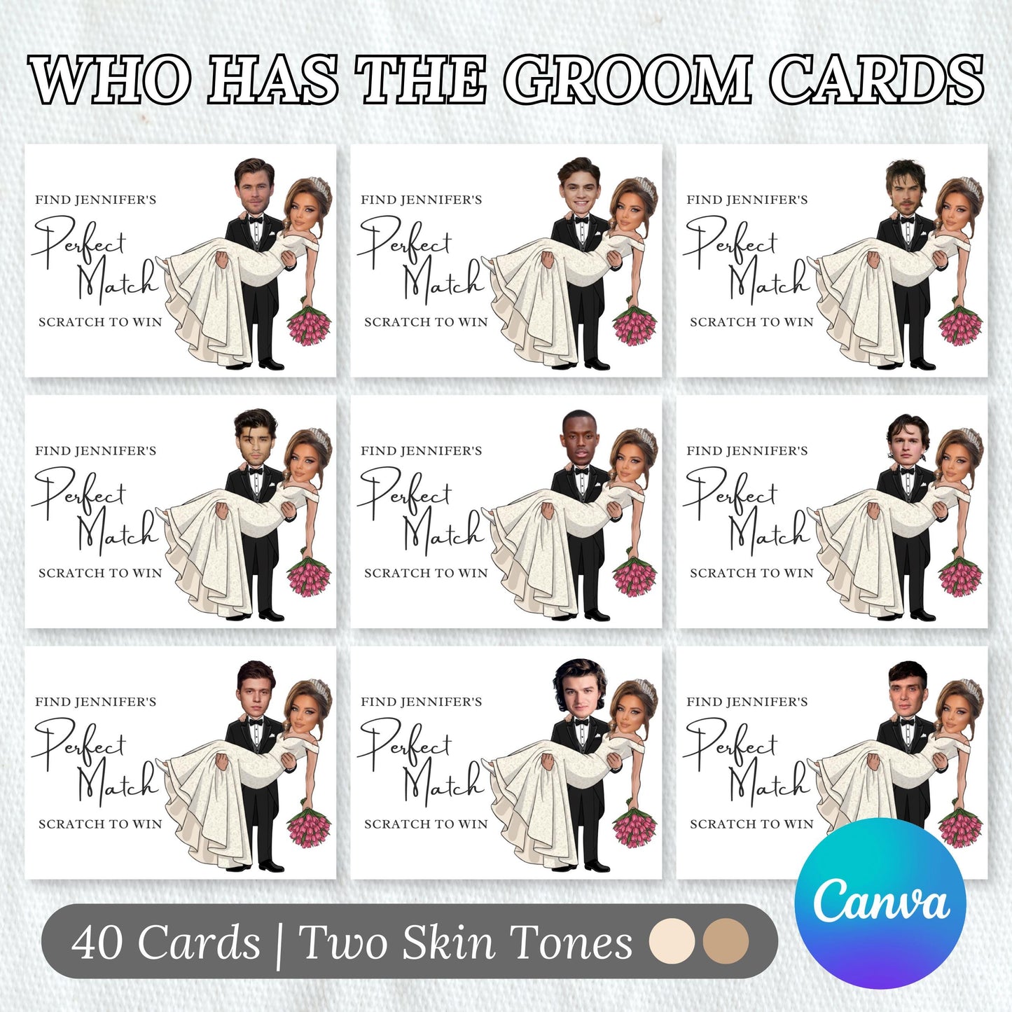 Printable Celebrity Who Has the Groom? Bachelorette Party Groom, Groom Scratch Off Game, Bridal Shower Game, Canva Template Digital Download