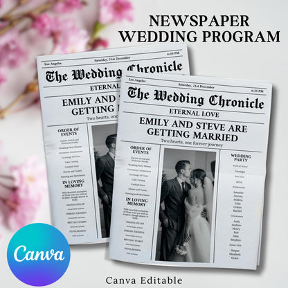 Folded Printable Wedding Newspaper Program Canva Template Wedding Newspaper Template with Photo Wedding Infographic Newlywed Time Newspaper