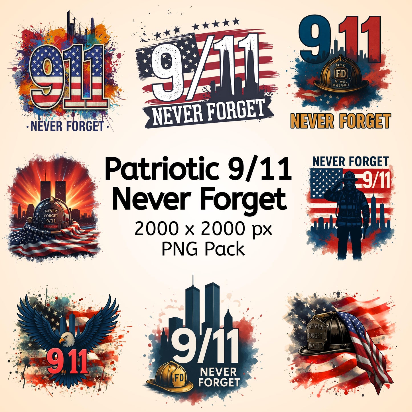 Never Forget 9/11 Memorial PNG Bundle, Patriot Day, 9/11 PNG Designs, Sept 11 Memorial PNG Designs, American Flag, Twin Towers
