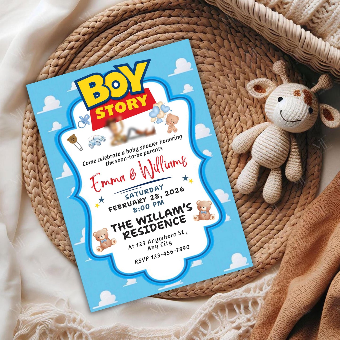 Boy Story Baby Shower Invitation, Its A Boy, Baby Shower Invite, Books For Baby Card, Editable Thank You Card, Printable Diaper Raffle Card