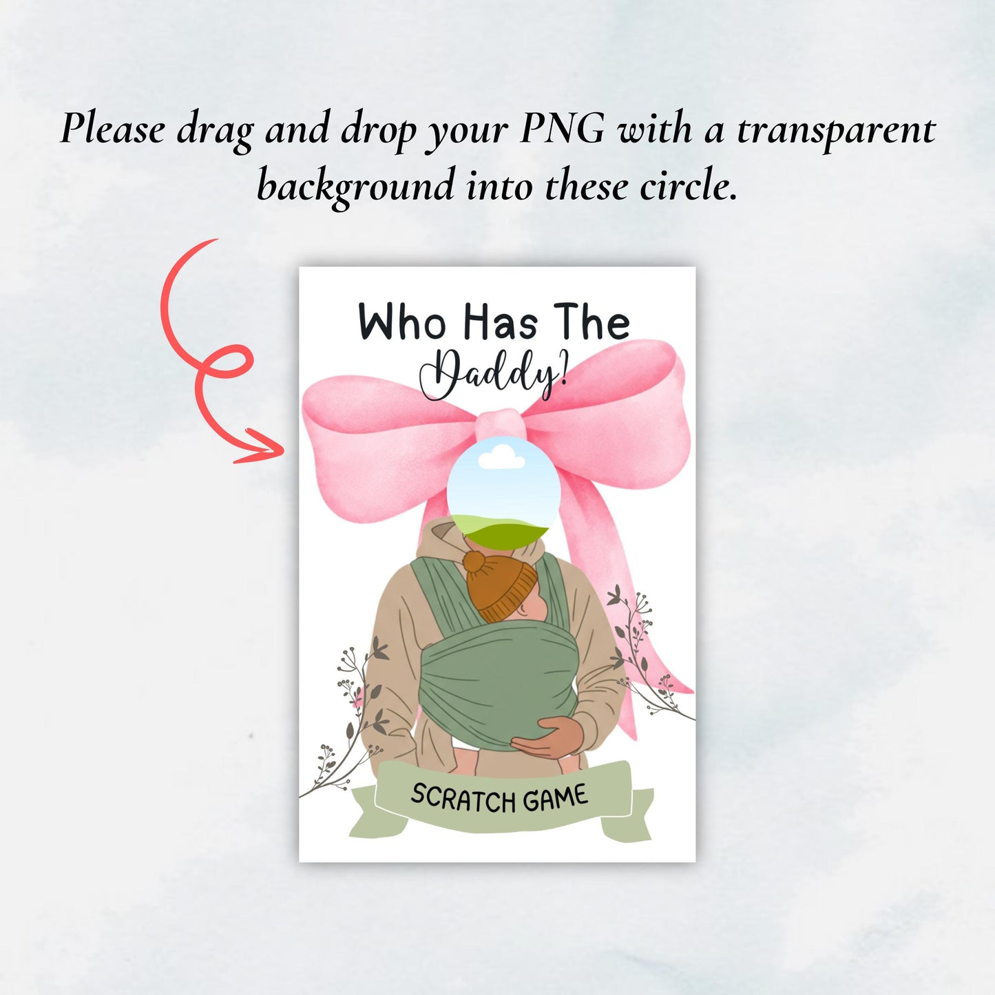 Pink Bow Who Has The Baby Daddy, Printable Baby Shower Game, Find Daddy Scratch Game, Editable Celebrity Scratch Off Cards, Canva Template