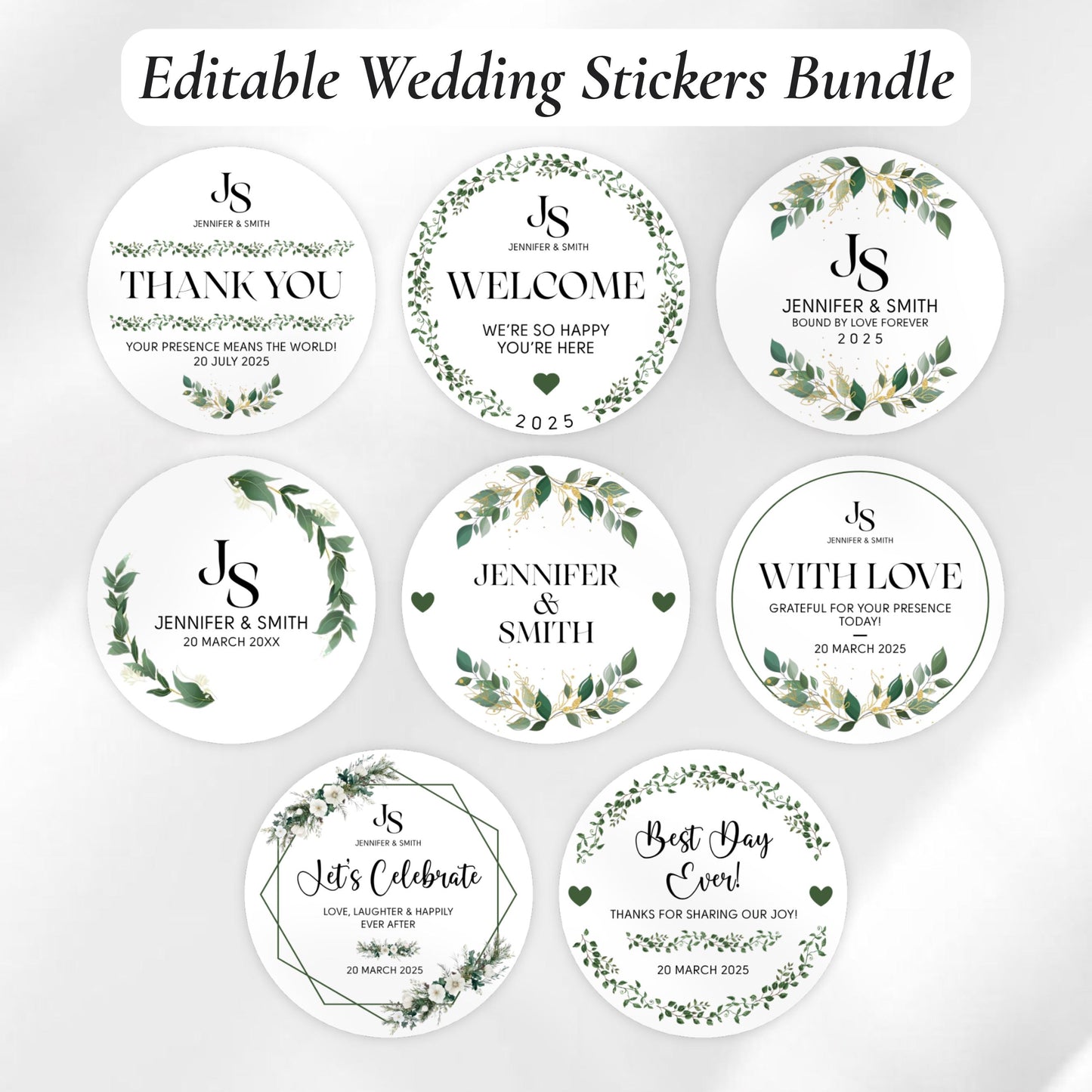 Wedding Sticker Bundle, Printable Wedding Favor Stickers, DIY Wedding Labels, Welcome Bag Stickers Bundle, Canva Template