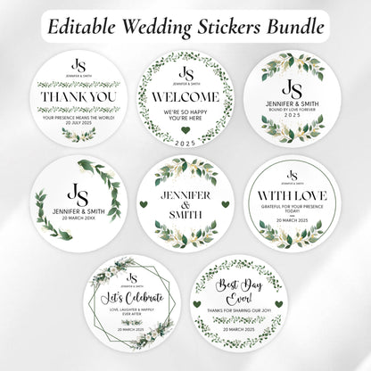 Wedding Sticker Bundle, Printable Wedding Favor Stickers, DIY Wedding Labels, Welcome Bag Stickers Bundle, Canva Template