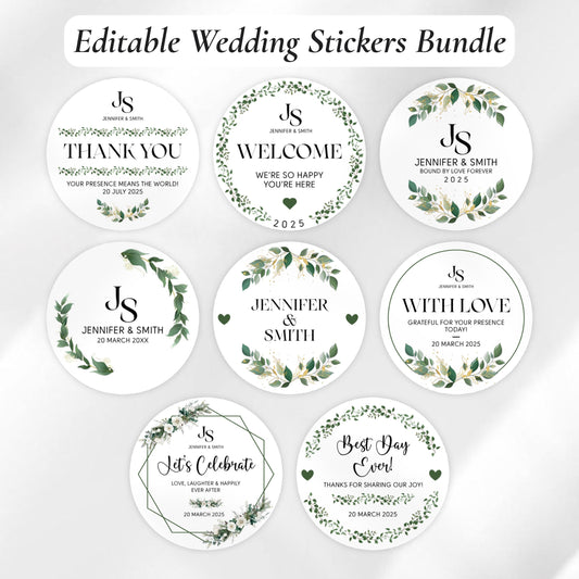 Wedding Sticker Bundle, Printable Wedding Favor Stickers, DIY Wedding Labels, Welcome Bag Stickers Bundle, Canva Template