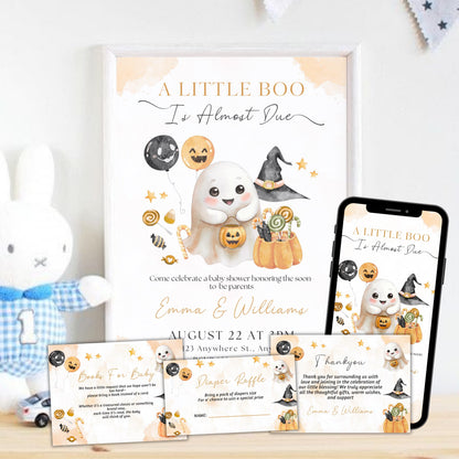 Editable A Little Boo Baby Shower Invite, A Little Baby Boo Is Almost Done Invitation, Pumpkin Halloween Girl Baby Shower, Thank You Card
