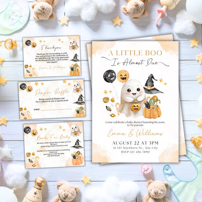 Editable A Little Boo Baby Shower Invite, A Little Baby Boo Is Almost Done Invitation, Pumpkin Halloween Girl Baby Shower, Thank You Card