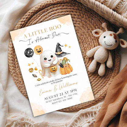 Editable A Little Boo Baby Shower Invite, A Little Baby Boo Is Almost Done Invitation, Pumpkin Halloween Girl Baby Shower, Thank You Card