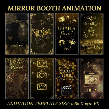 Wedding Mirror Booth Animations, Gold & Black Animations, Touch to Start, Countdown, Pose, Love, Voice Over, Wedding Magic Mirror Booth