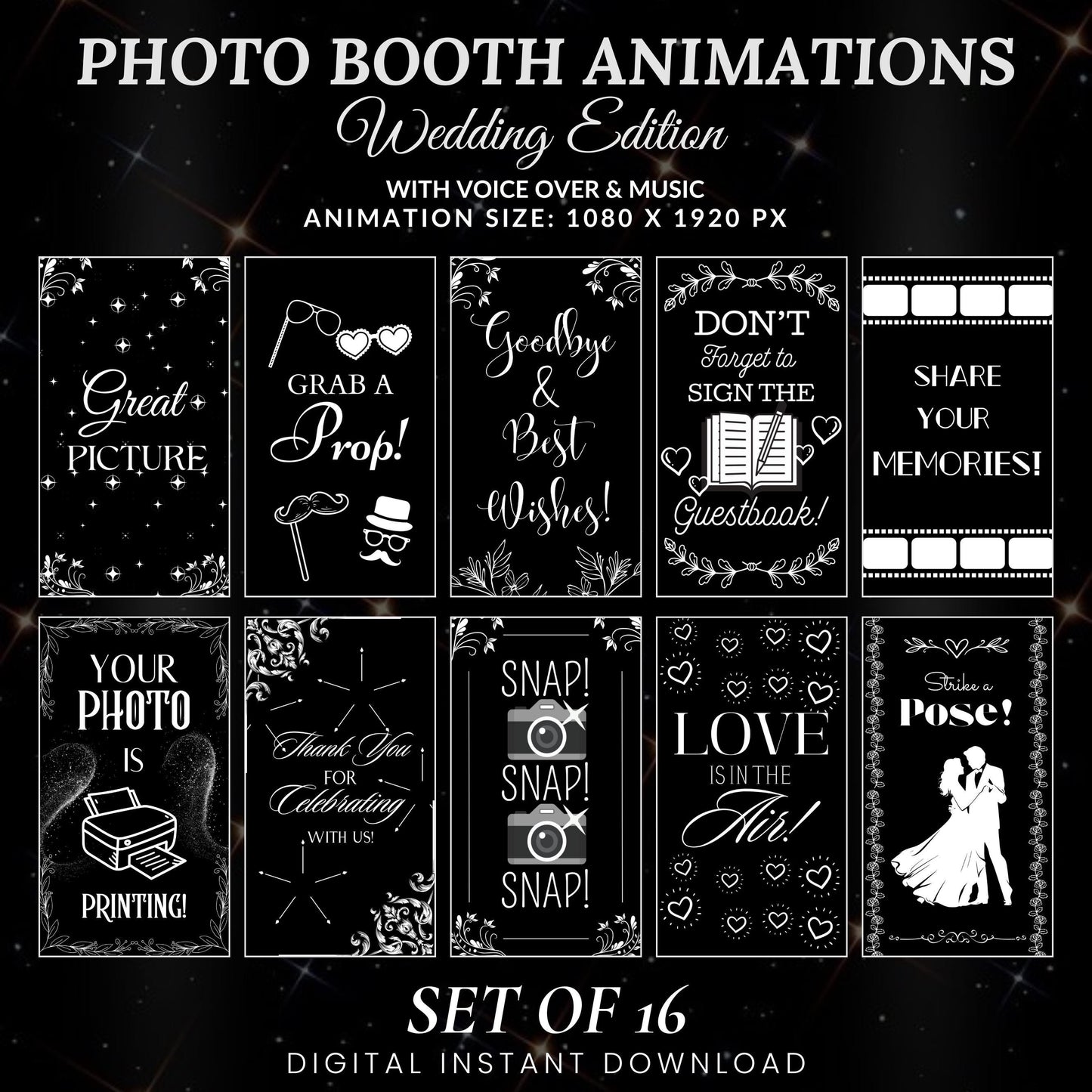 Mirror Booth Animations For Wedding, Magic Mirror Animations, Touch to Start, Countdown, Pose, Love, Photo Booth Mirror Animations