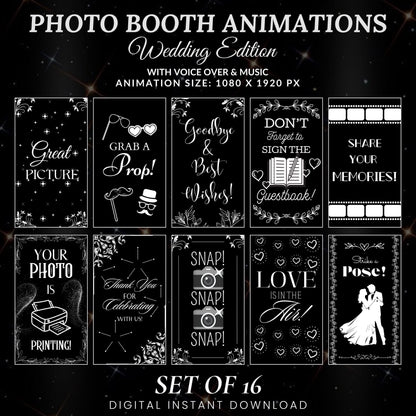 Mirror Booth Animations For Wedding, Magic Mirror Animations, Touch to Start, Countdown, Pose, Love, Photo Booth Mirror Animations